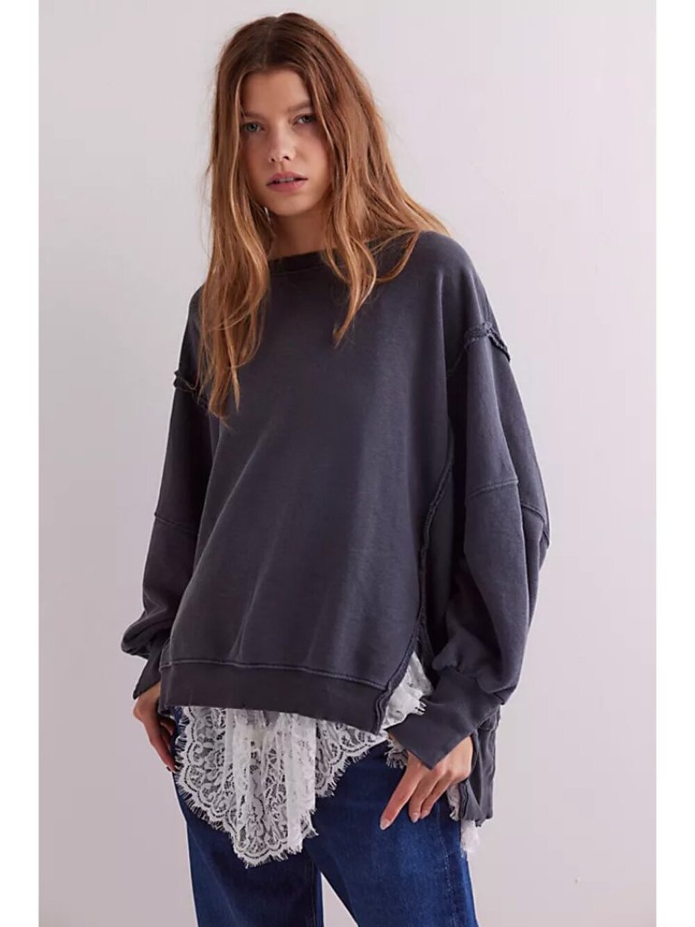 ☀️ Free People We The Free Camden Sweatshirt Rare Deep Blue Blue Fox XL NWOT